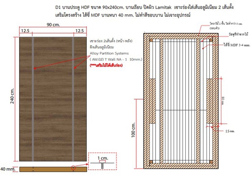[121D2RS2876K409002400PJ] ประตู LHDF Kronospan โครงไม้จริง สั่งผลิต แบบ 01/01 40x900x2400