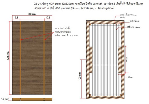 [121D4RS2876K358002200PJ] ประตู LHDF Kronospan โครงไม้จริง สั่งผลิต แบบD2 35x800x2400