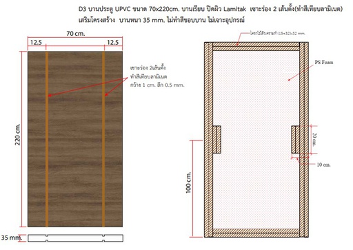 [121D5RS2876K357002200PJ] ประตู LHDF Kronospan โครงไม้จริง สั่งผลิต แบบD3 35x700x2200